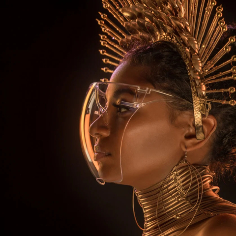 woman with futuristic facial wear