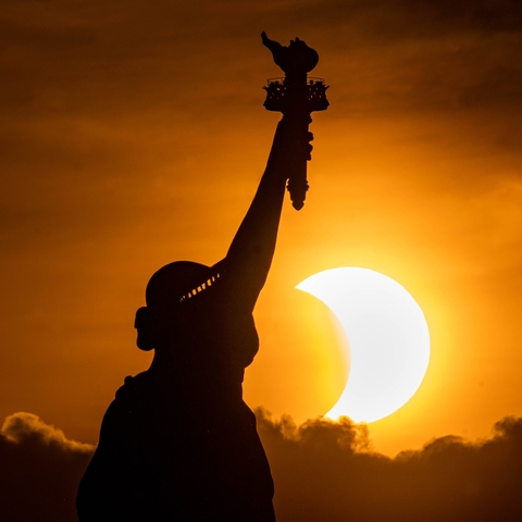 The Statue of Liberty during the June 10, 2021 solar eclipse.