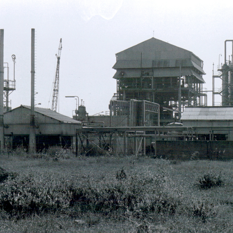 Exterior view of the Union Carbide pesticide factory in Bhopal, India,